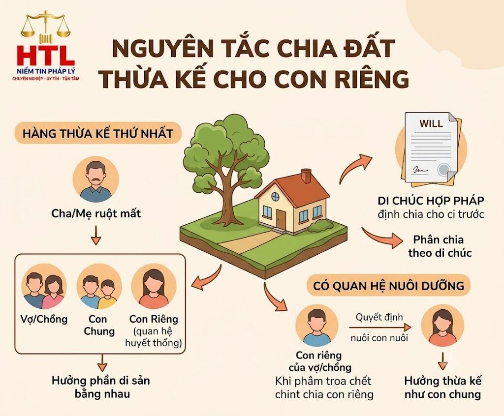 Nguyên tắc chia đất thừa kế cho con riêng theo quy định pháp luật