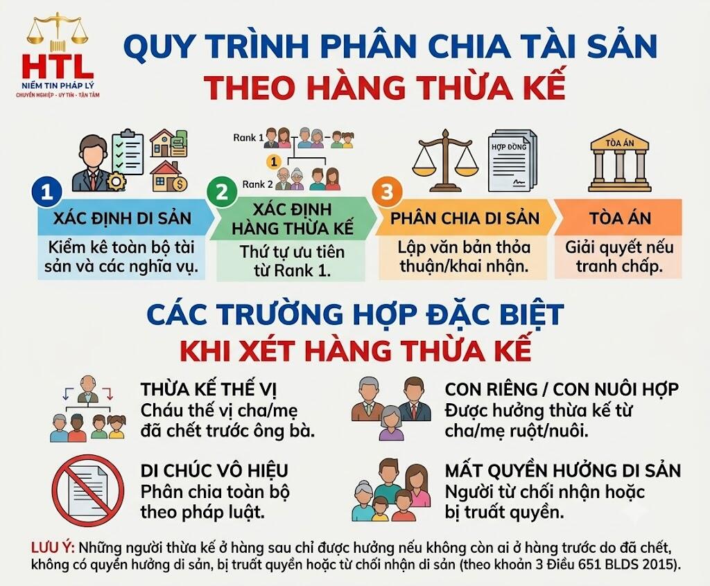 Quy trình phân chia và các trường hợp hàng thừa kế thứ nhất thứ hai thứ ba