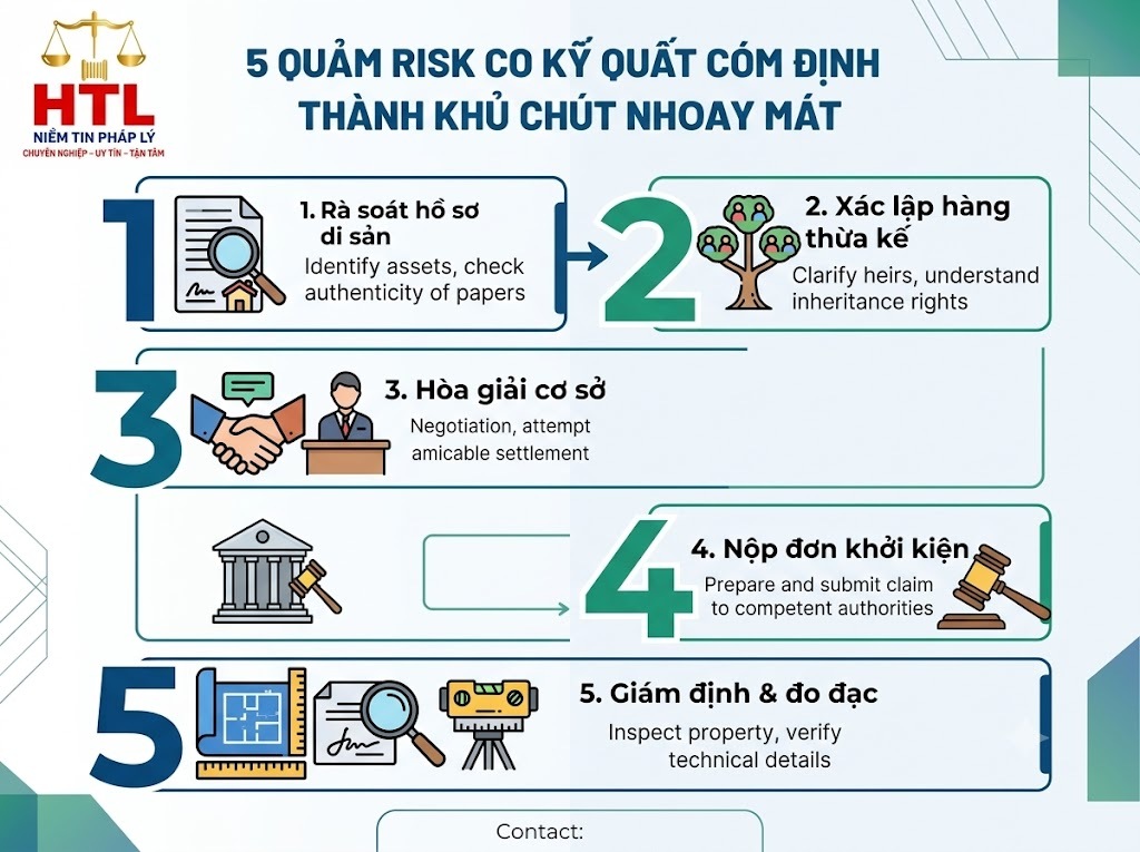 Quy trình 5 bước giải quyết các vấn đề pháp lý trong tranh chấp tài sản thừa kế hiệu quả và an toàn.