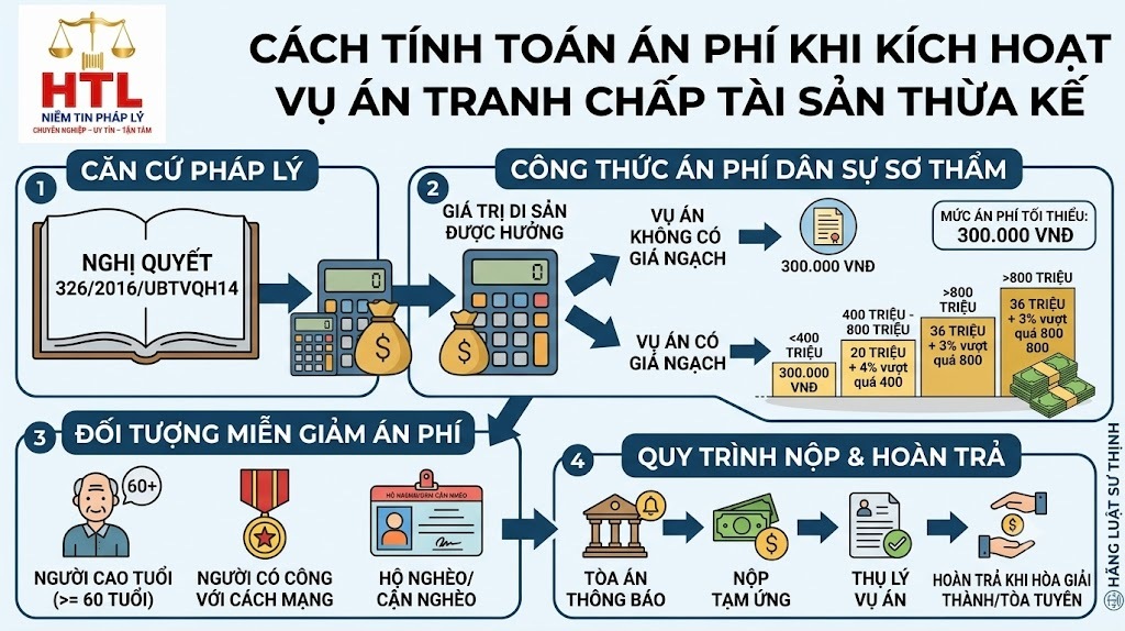 Hướng dẫn cách tính án phí trong thủ tục giải quyết tranh chấp thừa kế bởi luật sư tư vấn uy tín